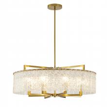 Bethel International ZP138C32BR - 8-Light Brass Chandelier With Hanging Clear Rippled Glass